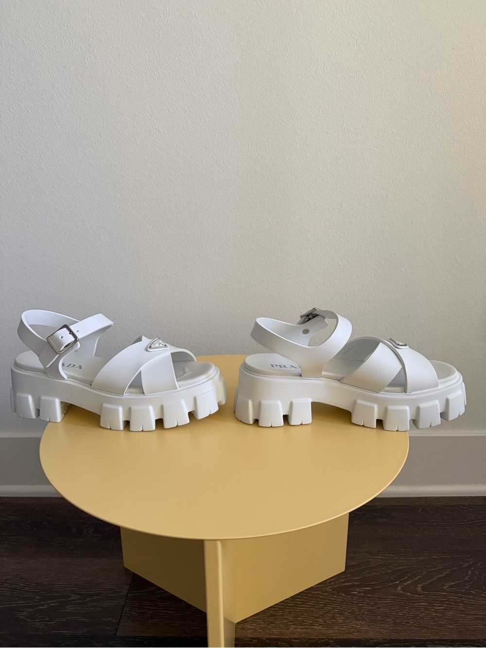 PRADA MONOLITH WHITE RUBBER PLATFORM SANDALS - Picture 5 of 10